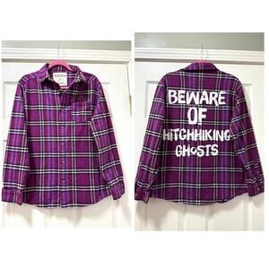 Cakeworthy L Disney Haunted Mansion Hitchhiking Ghosts Plaid Flannel Shirt Top